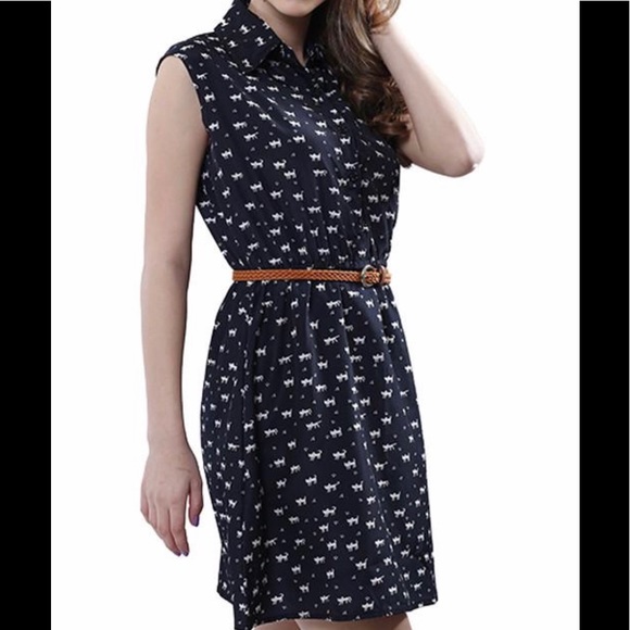 Kitty cat print navy blue dress - Picture 2 of 4